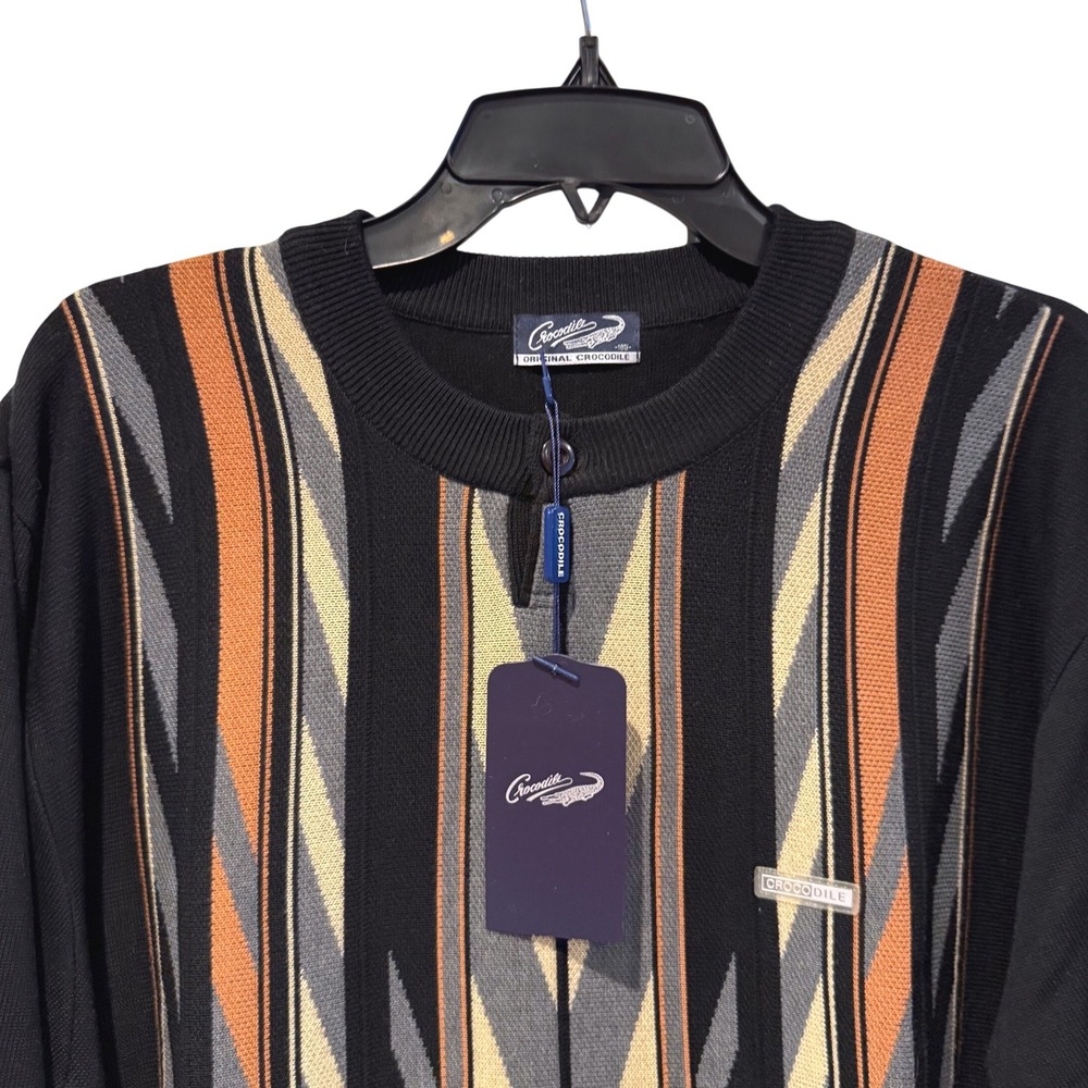 Crocodile Men's Black Geometric Pattern Crew Neck Long Sleeve Sweater Size Large